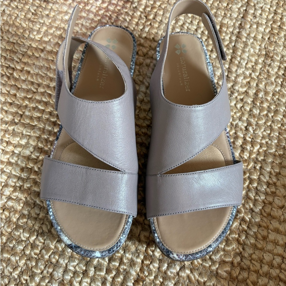 Naturalizer Grey-Taupe Leather Slingback Sandals